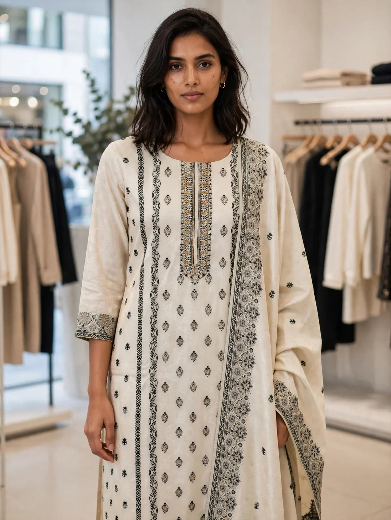 Printed White Kurta Set